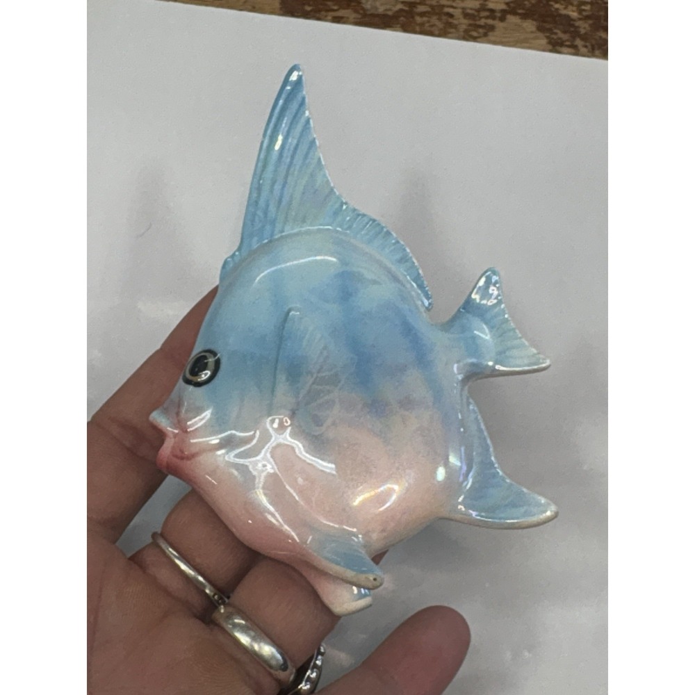Vintage Set 3 Norcrest Or Ceramicraft Ceramic Iridescent Fish Wall Decor Pink - Picture 7 of 11
